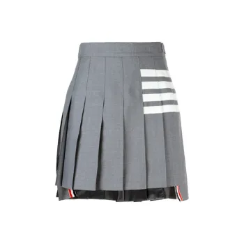 THOM BROWNE Plain Weave 4 Bar Pleated Mini Skirt