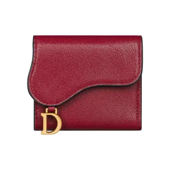 DIOR Saddle Goatskin Wallet Regular Women's Cherry Red