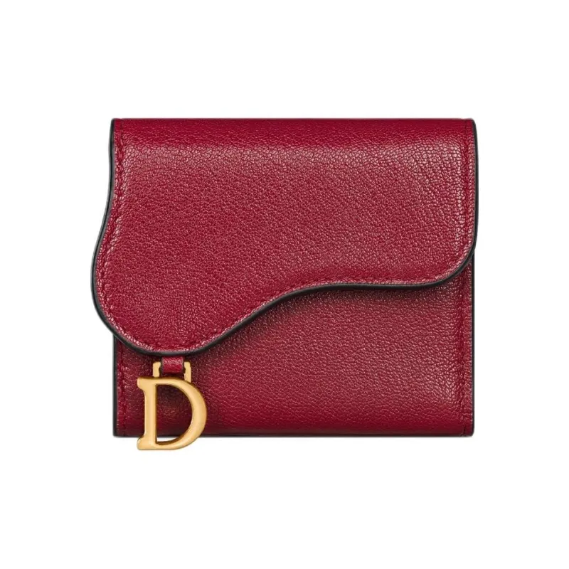 DIOR Saddle Goatskin Wallet Regular Women's Cherry Red-0