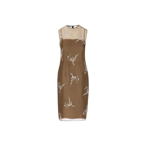 PRADA Allover Embroidered Sleeveless Midi Dress