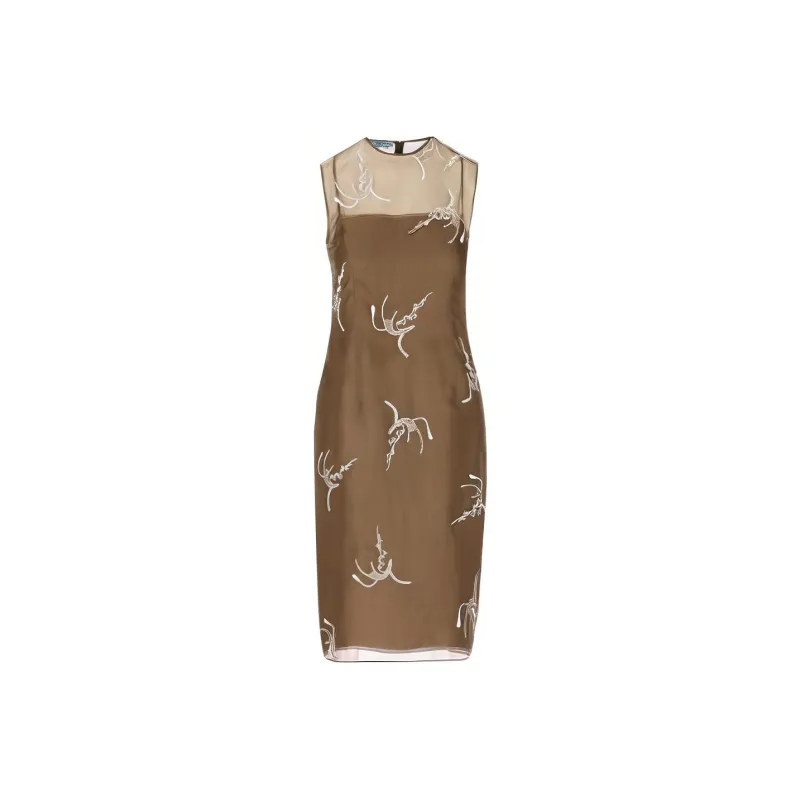 PRADA Allover Embroidered Sleeveless Midi Dress-0