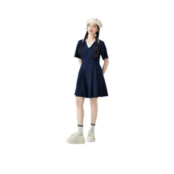 ZIHAN SS24 Short Sleeved Dress Women's Black Navy Blue