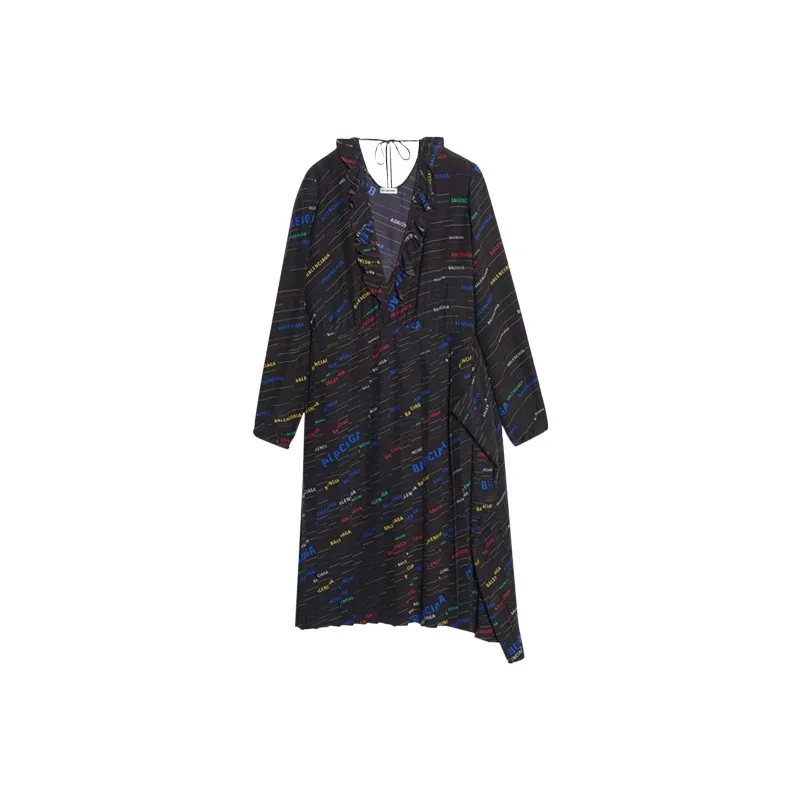 Balenciaga Logo Pleated Dress 'Black'-0