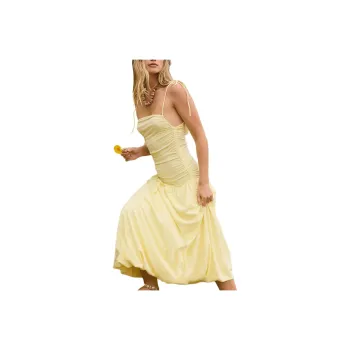 FREE PEOPLE Liza Drop-Waist Midi Slip Dresses Women's Mellow Yellow