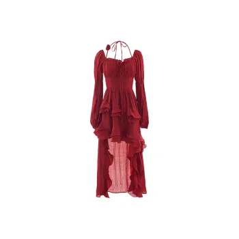 Blovelan Long-Sleeved Dresses Women's Dark Red