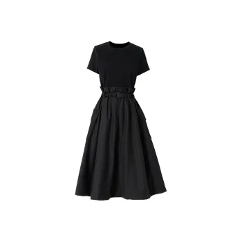 SOON FLOWER Summer Short Sleeved Dress Women's Black