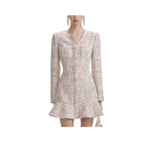 Self portrait Long Sleeved Dresses Women's White Multicolor