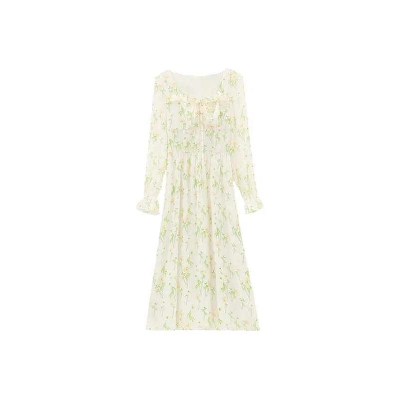 ARIADNAW STUDIO Long Sleeved Dress Women's Apricot Floral-0