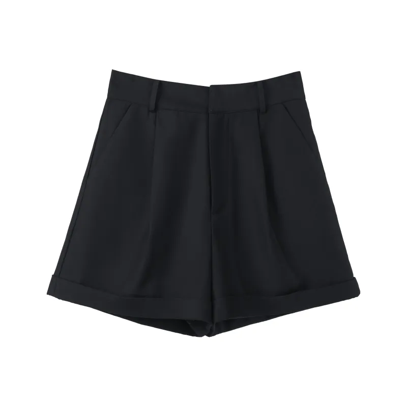 Fstudio Korean-Style Petite High-Rise Slimming A-Shaped Business Suit Casual Shorts Women's Navy Blue-0