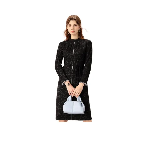 FENHONGMALI Long-Sleeved Dresses Women's Black