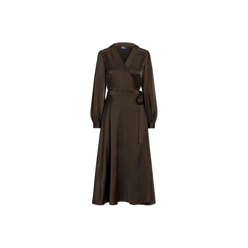 Polo Ralph Lauren Satin Midi Wrap Dress-0