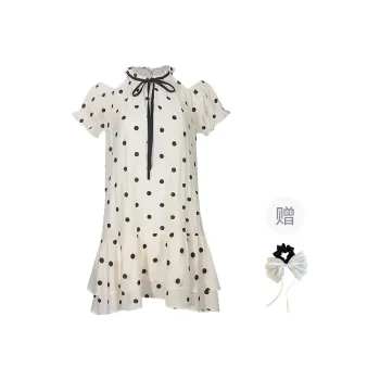 TUSHIFEI Short Sleeved Dress Women's Apricot+Hair Tie Comes With