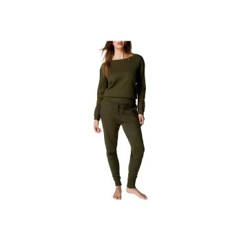 NASTY GAL Knitted Drop Shoulder Jogger Set Casual Suit Women's Khaki