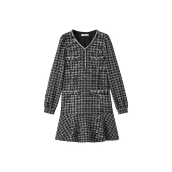SHUIYUNJIAN Long Sleeved Dresses Women's Black Plaid