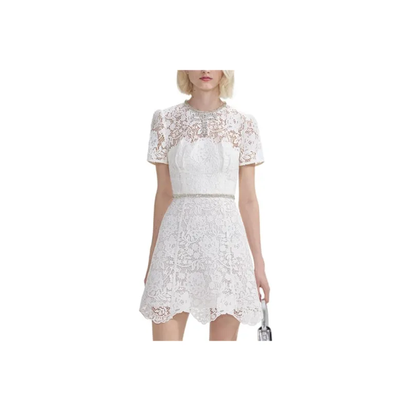 Self portrait Short Sleeved Dresses Women's Pure White-0