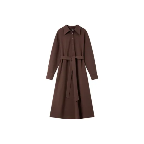 VIMLY Long Sleeved Dresses Women's Coffee