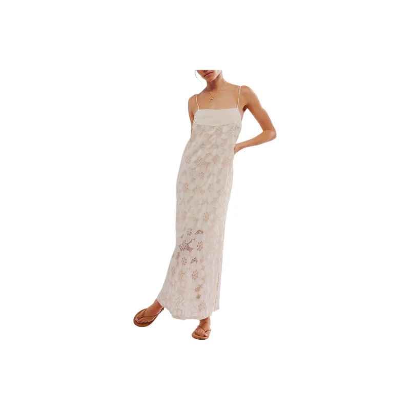 FREE PEOPLE Jen's Pirate Booty Lounge Maxi Dress Slip Dresses Women's Sixties White/White-0