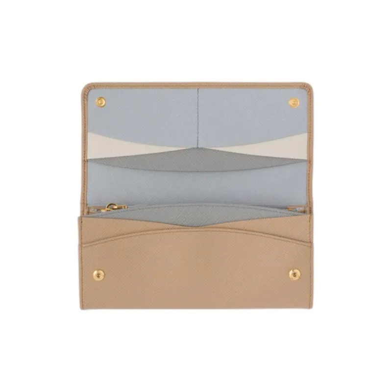 PRADA Saffiano Leather Wallet Large Size Women's Stone Blue & Cornflower Blue-3