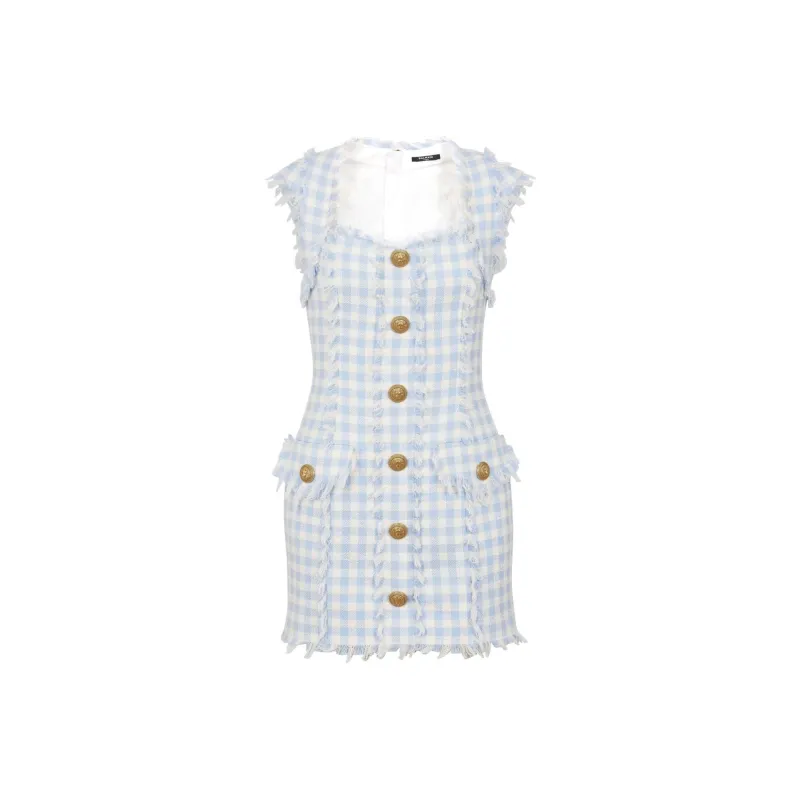 BALMAIN Gingham Tweed Minidress-0