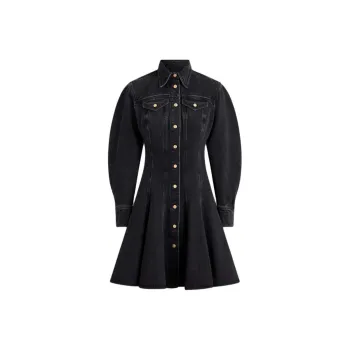 SCANLAN THEODORE Denim Mini Dress Long-Sleeved Dresses Women's Washed Black/Washed Black