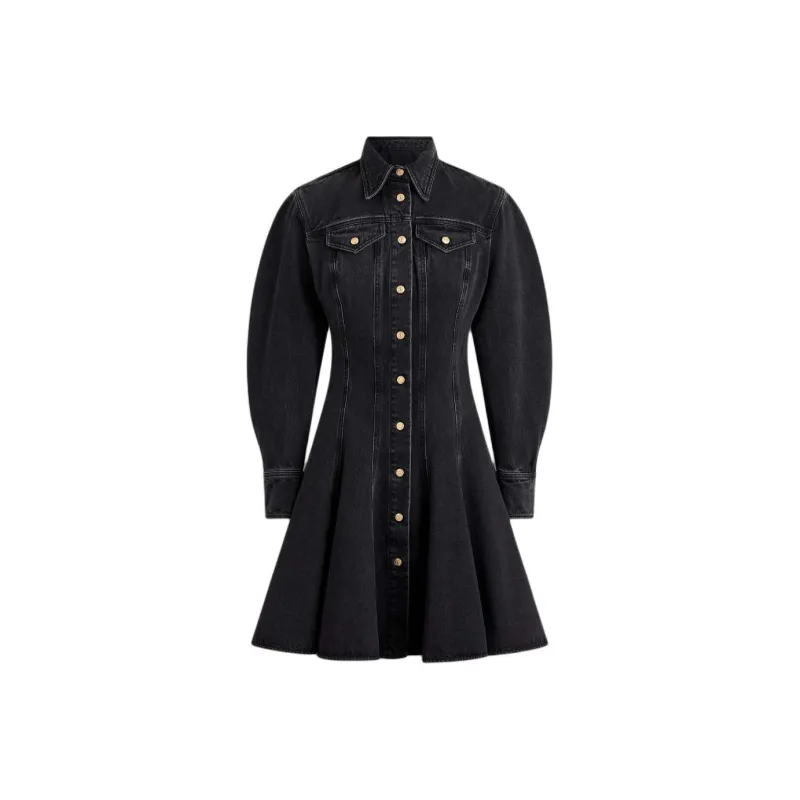 SCANLAN THEODORE Denim Mini Dress Long-Sleeved Dresses Women's Washed Black/Washed Black-0