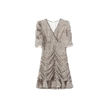 ZRAU Short Sleeved Dresses Women's White With Black Dot