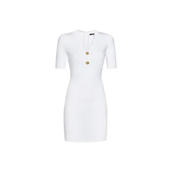 BALMAIN Short Sleeved Dress Women's White