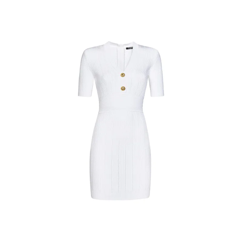 BALMAIN Short Sleeved Dress Women's White-0