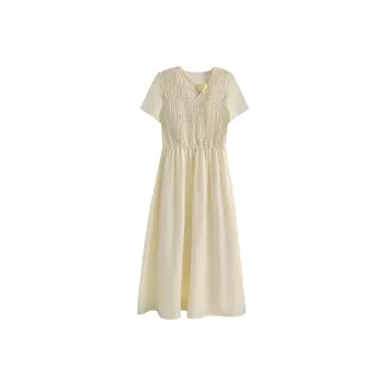 She Enjoys Short Sleeved Dress Women's Light Yellow