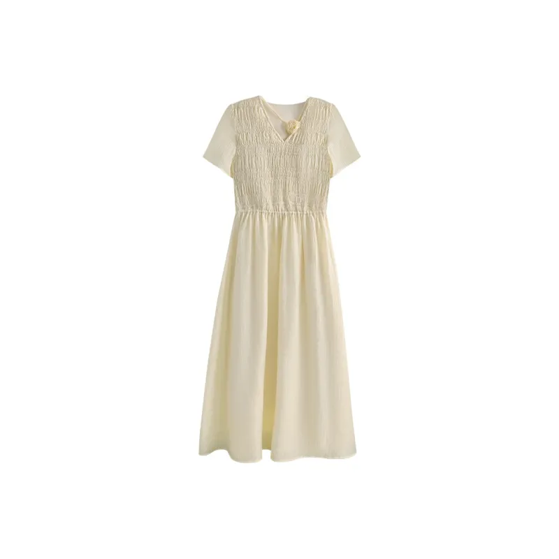 She Enjoys Short Sleeved Dress Women's Light Yellow-0