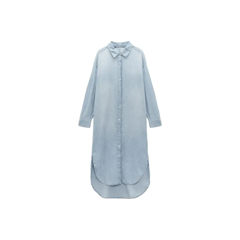 ZARA Long-Sleeved Dresses Women's Blue-0