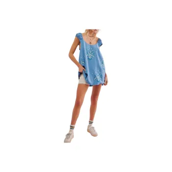 FREE PEOPLE Wildflower Embroidered Mini Dress Sleeveless Dress Women's Copen Blue Combo/Copenhagen Blue