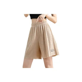 Jean West Resort Style Solid Color High Rise Knee Length Pants Outerwear Thin Petite Summer Women's Apricot