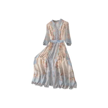 Cypress House Short Sleeved Dress Women's Pink Blue Floral