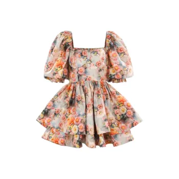 Selkie Collection Short Sleeved Dress Women's Daisy Vase Print By Daisy