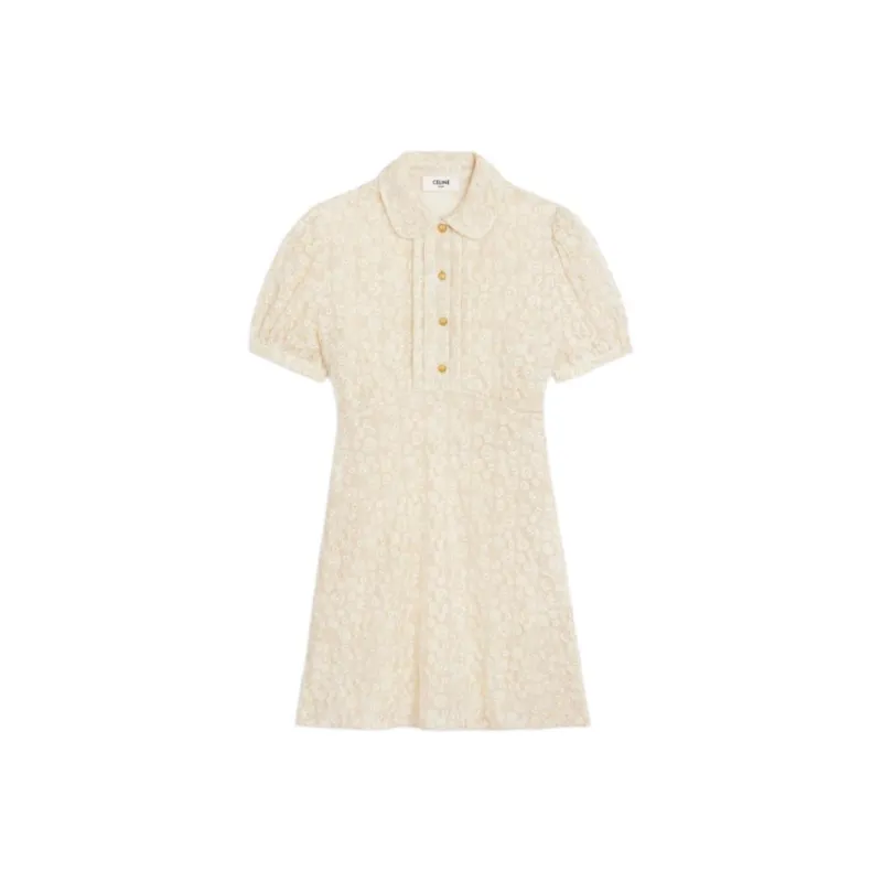 CELINE Embroidered Babydoll Mini Dress In Tulle-0