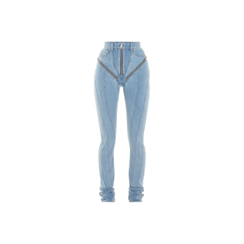 Mugler Spiral High rise Zip embellished Skinny Jeans-0