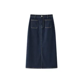 YANGZHIDAO Denim Long Skirts Women's Smoke Wave Denim Blue