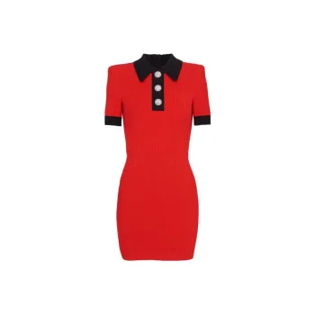 BALMAIN Short-Sleeved Dresses Women's Red