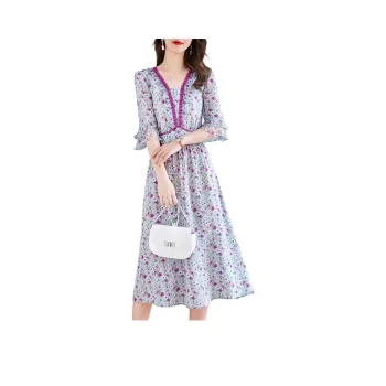 Ink Beauty Long Sleeved Dress Women's Gray Purple