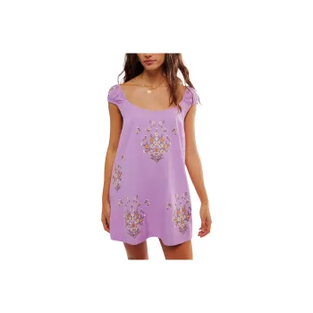 FREE PEOPLE Wildflower Embroidered Mini Dress Sleeveless Dress Women's Lilac Combo/Light Purple Combo