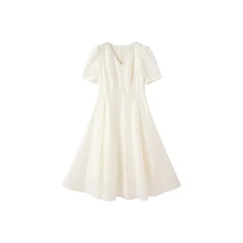 XIANGYING Short Sleeved Dress Women's Ecru