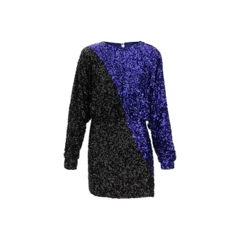 Rotate Two-Tone Sequined Long Sleeved Mini Dress