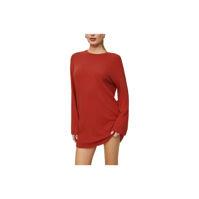 REFORMATION Jamie Knit Dress Long-Sleeved Dresses Women's Tomato Color-0