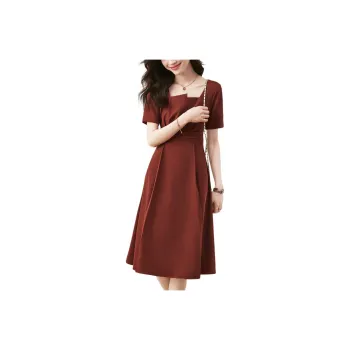 Mo Han Yi Mei Short-Sleeved Dresses Women's Brick Red
