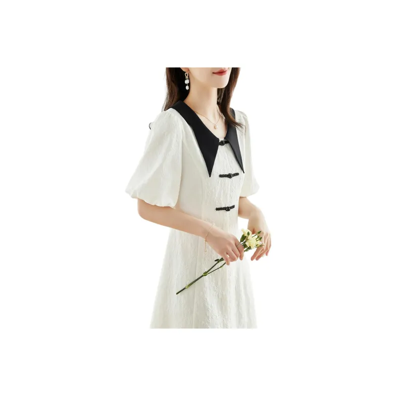 Like The Age Of Water Short Sleeved Dress Women's White-0