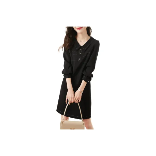 Mo Han Yi Mei Long Sleeved Dresses Women's Black