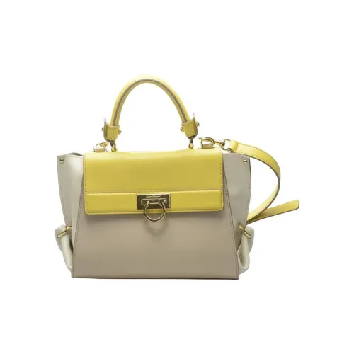FERRAGAMO Calfskin One Shoulder Handbag Women's Beige & Yellow