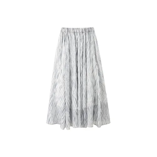 Casual Long Skirts Women's Light Gray Stripes