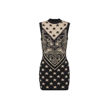BALMAIN Star motif Intarsia Knitted Minidress